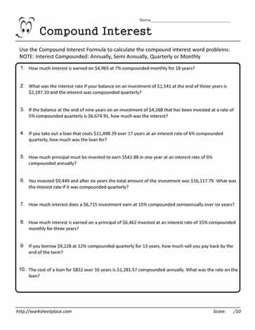 calculating compound interest worksheet