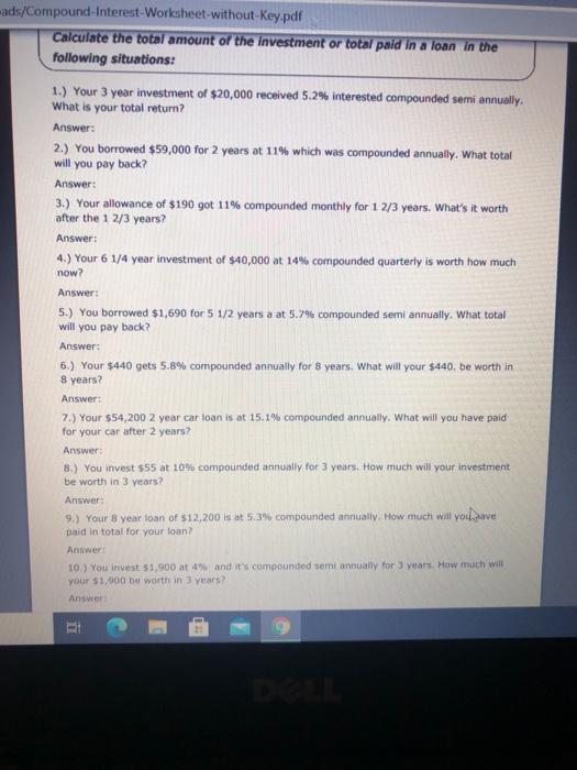 calculating compound interest worksheet