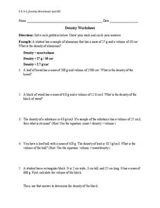 Density Worksheet Worksheet for 6th - 8th Grade | Lesson Planet