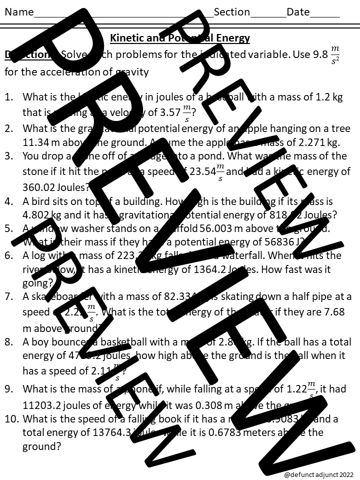 calculating kinetic energy worksheet