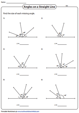 Angles on a Straight Line Worksheets