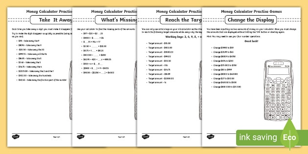 Money Games | Practice Calculator Worksheets PDF - Twinkl