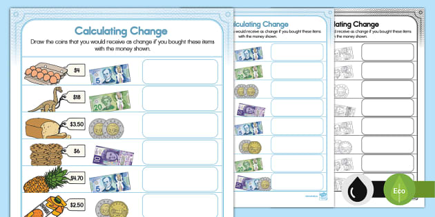 Canadian Money | Calculating Change Worksheet | Twinkl