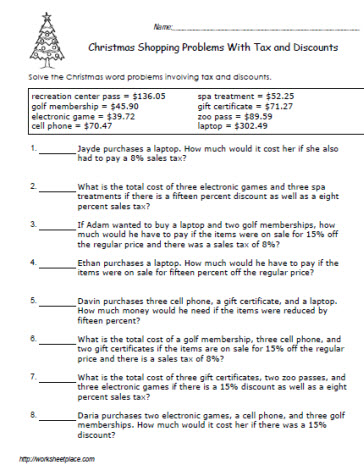 Problems with Tax and Discounts - 9 Worksheets