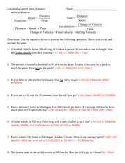 calculating speed time distance and acceleration worksheet answers