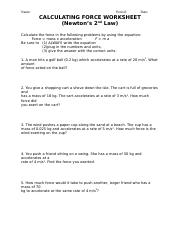 force and weight worksheet.doc - Name: Period: Date: CALCULATING ...