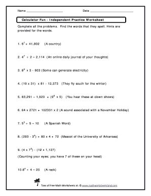 Calculator Words Worksheet - Fill Online, Printable, Fillable ...