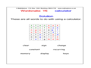 Word snake: calculator Worksheet for 3rd - 5th Grade | Lesson Planet