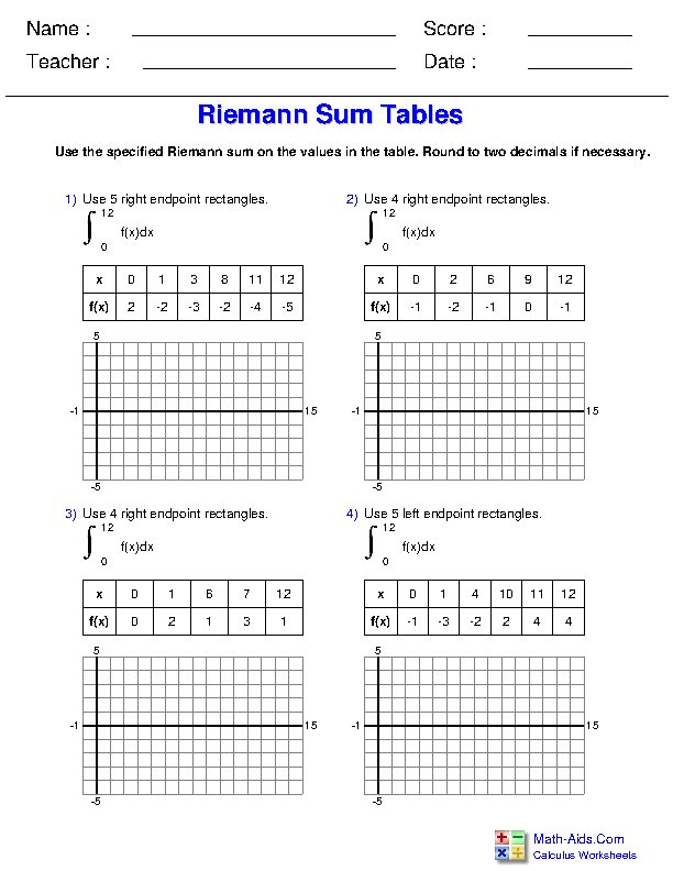 Calculus Worksheets | Calculus Worksheets