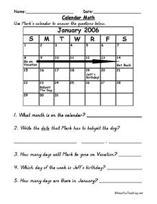 Calendar Dates Lesson Plans &  Worksheets Reviewed by Teachers