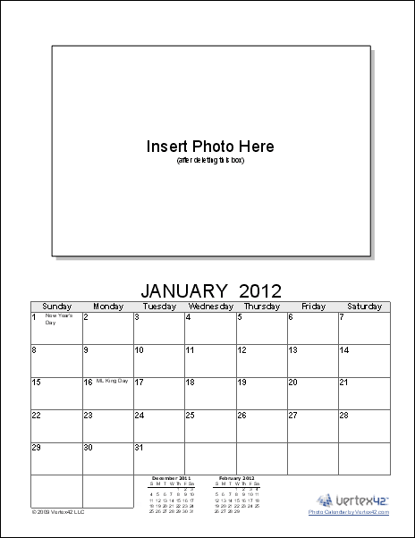 Photo Calendar Template - Create a Printable Photo Calendar