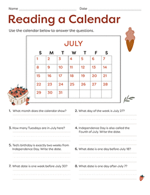 Reading a Calendar | Worksheet 