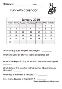 Calendar Worksheets, Activity Sheets for Kids, kindergarten ...