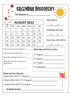 calendar months and days worksheet