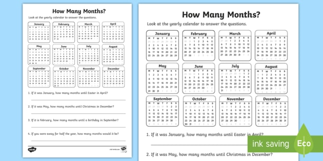 calendar months worksheet