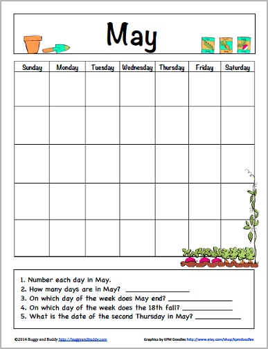 calendar worksheet for kindergarten