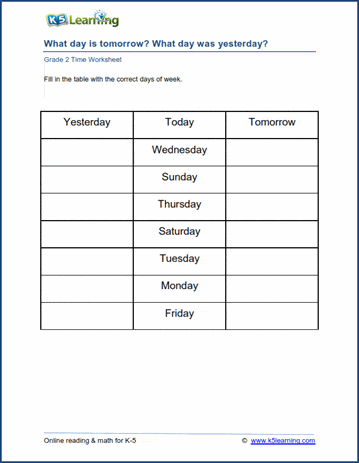 Grade 2 Calendar Worksheets: days of the week | Worsheets library