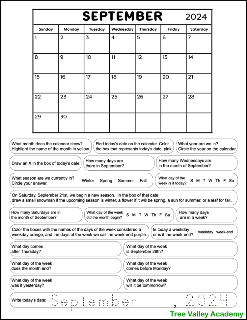 Calendar Worksheet For June 2024 Tree Valley Academy Worksheets Library