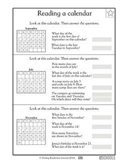Reading a calendar | 1st grade Math, Reading Worksheet | GreatSchools