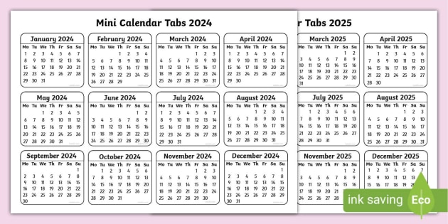 Mini Calendar Tabs 2024 and 2025 (Lehrer gemacht) - Twinkl
