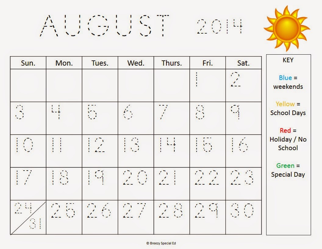 calender worksheet