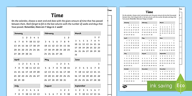 calender worksheet