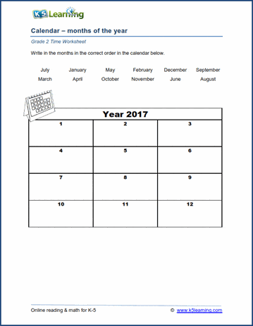 Grade 2 Calendar Worksheets: months of the year | Worsheets library