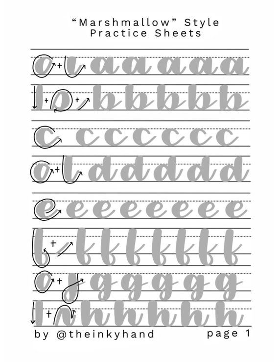 Marshmallow Style Brush Calligraphy Practice Sheet Set  