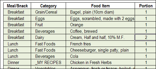 Excel Calorie Counter-Track Daily-Recipe Calculator