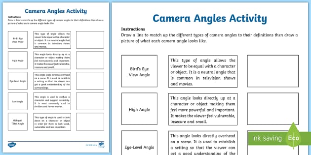 Camera Angles Matching Worksheet (teacher made) - Twinkl