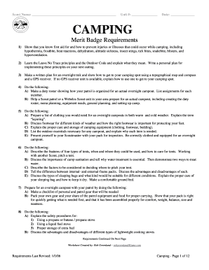 camping merit badge worksheet