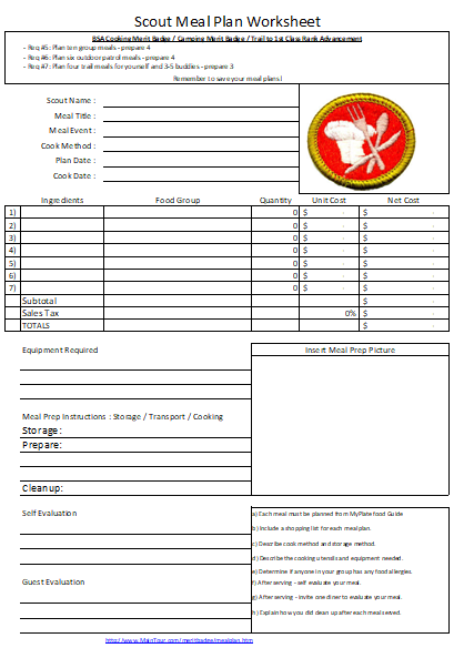 camping merit badge worksheet
