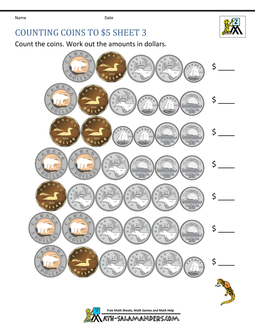 canadian money worksheet