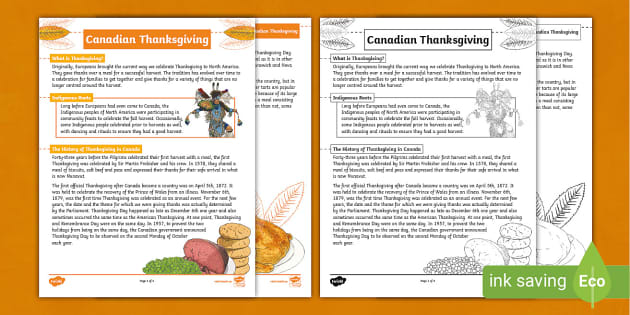 Canadian Thanksgiving Reading and Questions by Mikao · Ninja Plans
