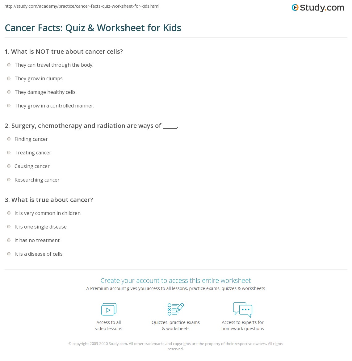 Cancer Facts: Quiz &  Worksheet for Kids | Study.com