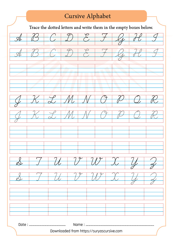Free A-Z Capital Cursive Handwriting Worksheets - SuryasCursive.com