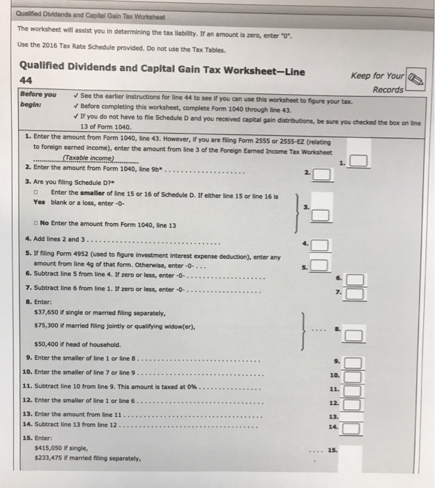 capital gain tax worksheet