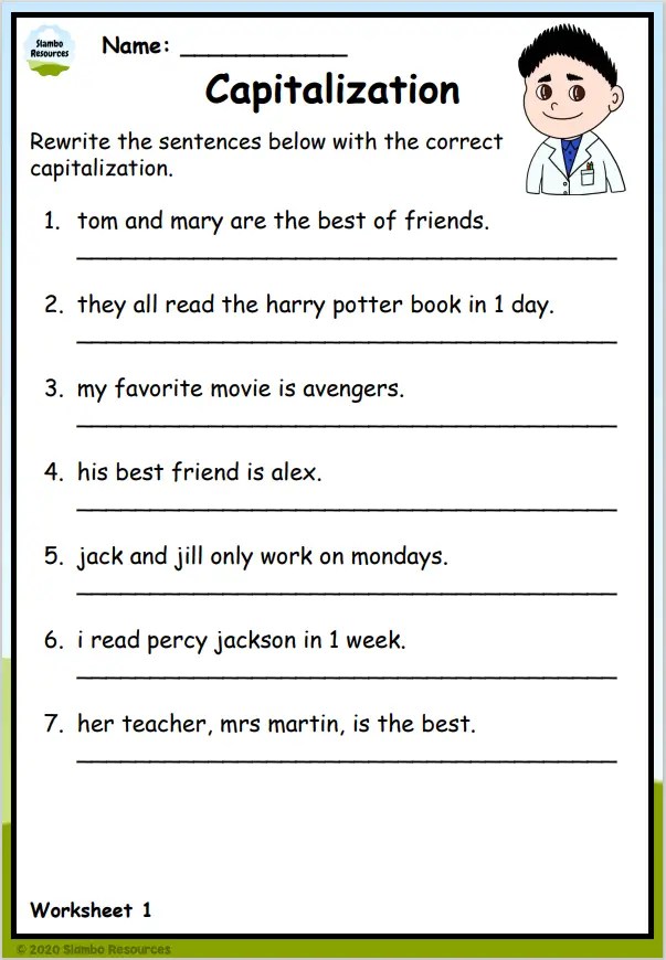 Grade 3 Capitalization Worksheets | Free Printables | Worksheets