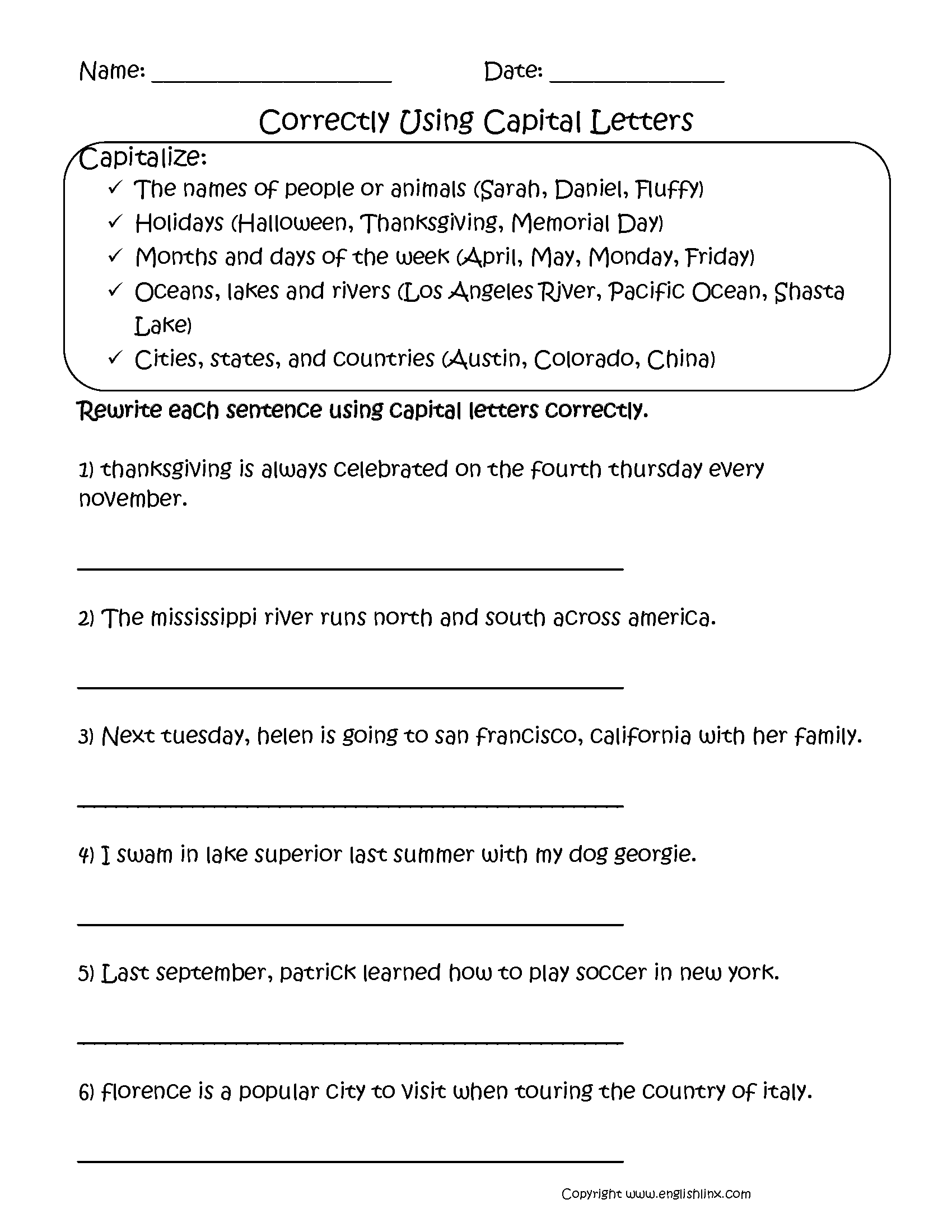 Capitalization Worksheets | Correctly Using Capitalization Worksheets