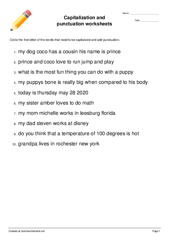 CAPITALIZATION Worksheets