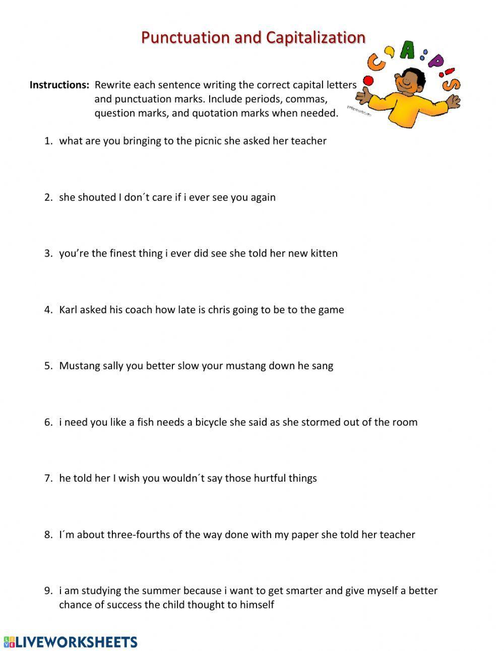 Punctuation and capitalization worksheet | Live Worksheets - Worksheets ...
