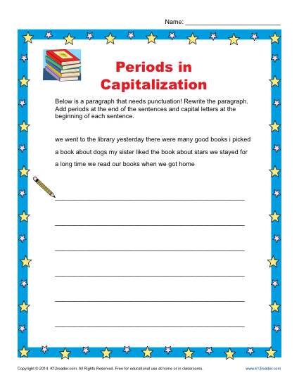 Periods and Capitalization Worksheet | Punctuation Worksheets