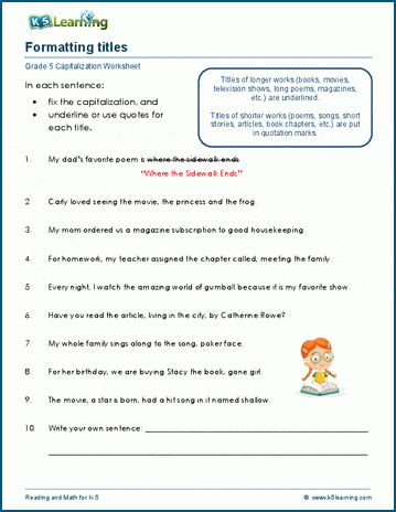 capitalization in titles worksheet
