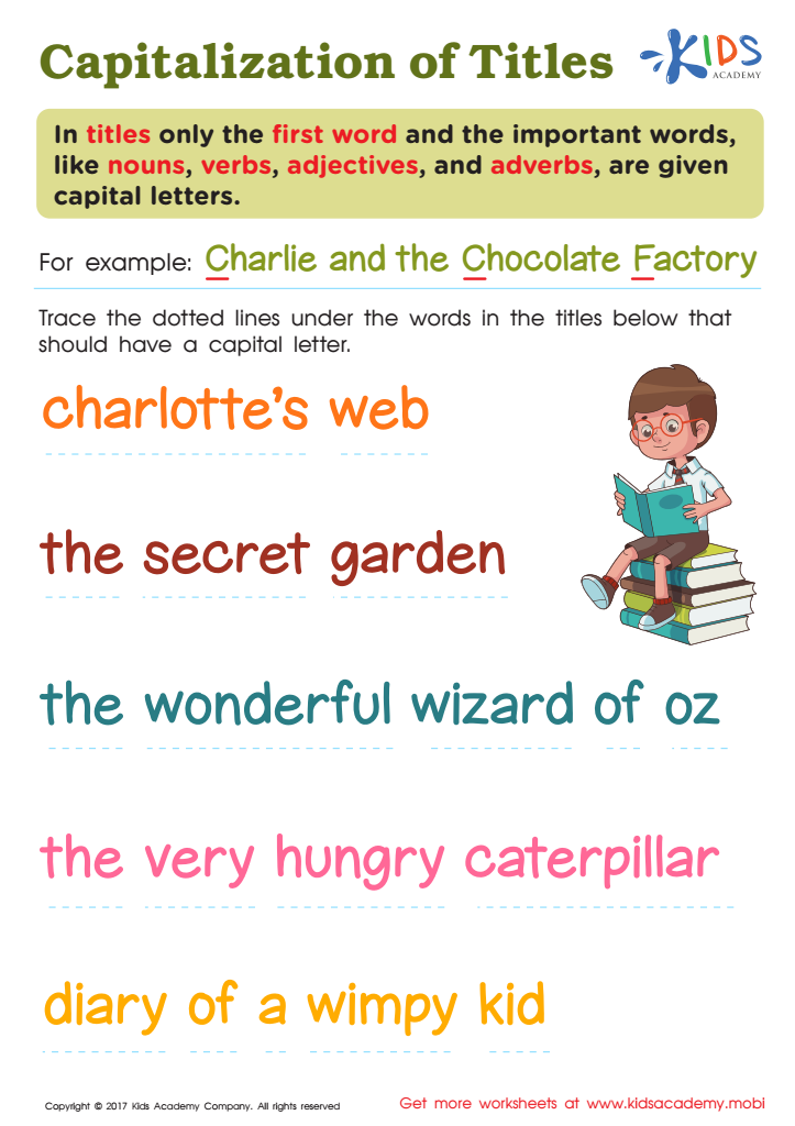 Capitalization of Titles Worksheet: Free Printable for Kids
