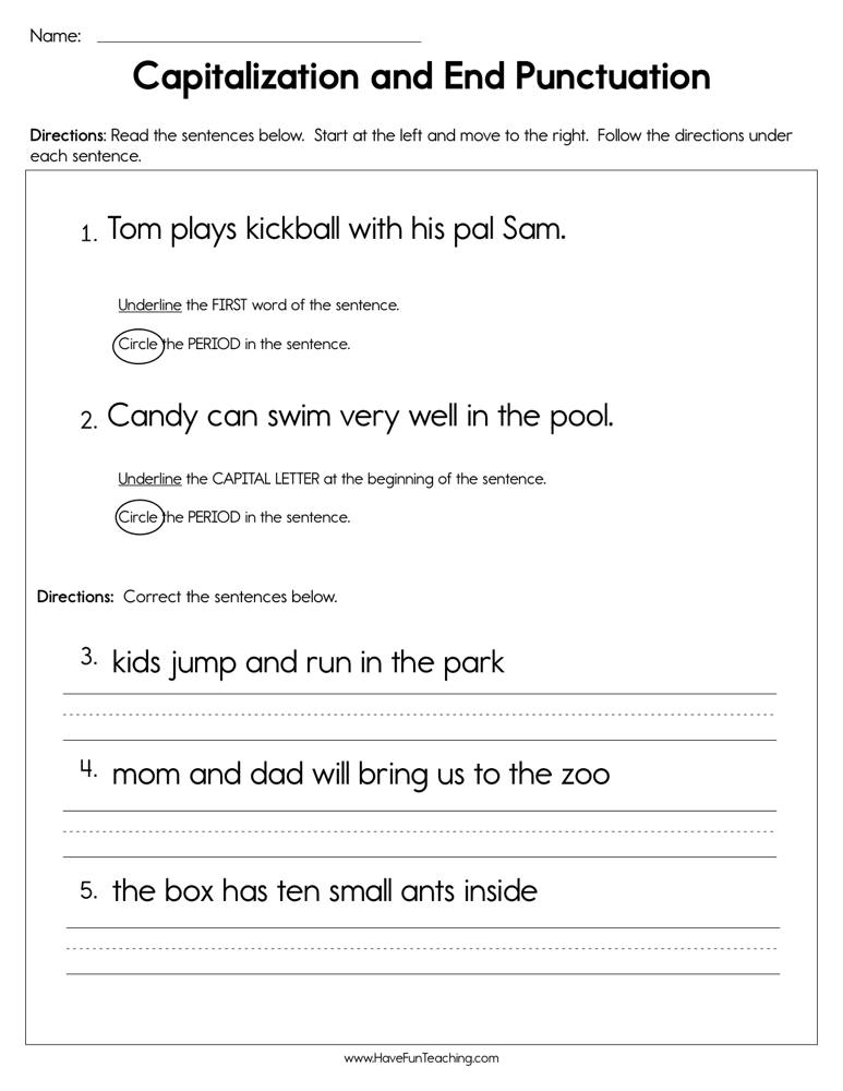 Capitalization and End Punctuation Worksheet  