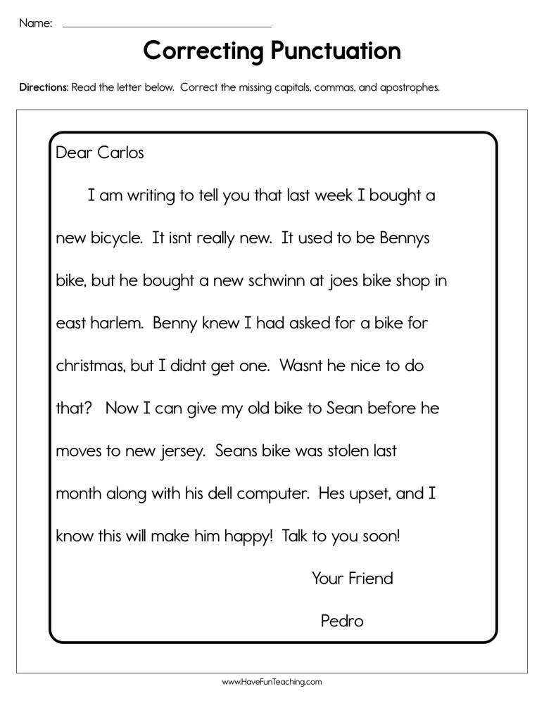capitalization punctuation worksheet