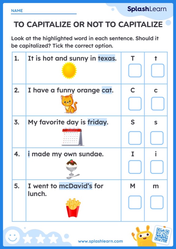To Capitalize or Not to Capitalize! - ELA Worksheets - SplashLearn