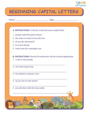 capitalization worksheet 1st grade