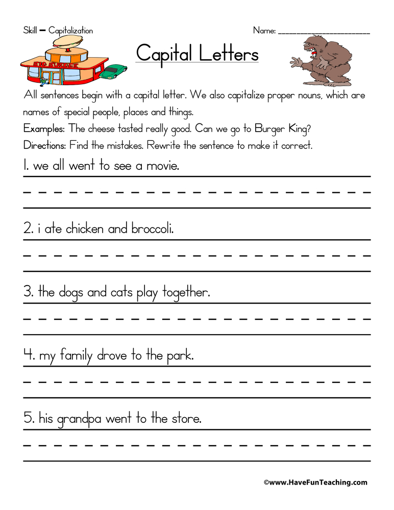 Correct the Capitalization Errors Worksheet  