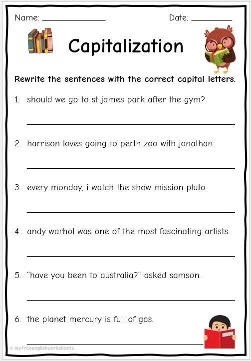 Free Normal Capitalization Worksheets for Ages 3-6 - Worksheets Library